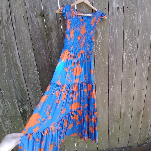 Anthropologie Dresses & Skirts - Anthropologie Abel the Label Blue Charlie Orange Floral Maxi Dress Size S NP$178